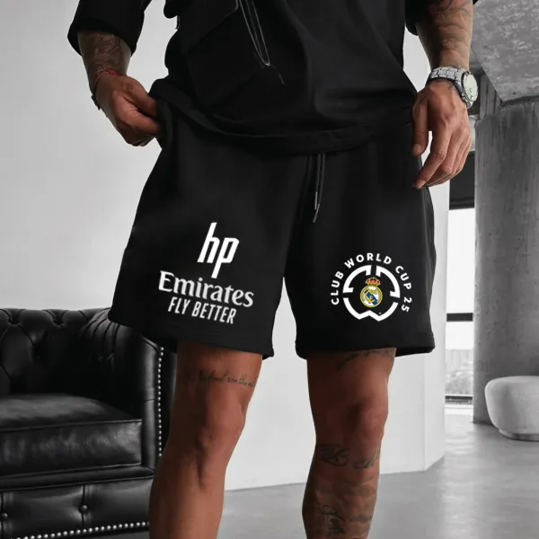 Men's Black Loose Casual Football Style Printed Shorts - Ootdyouth.com 