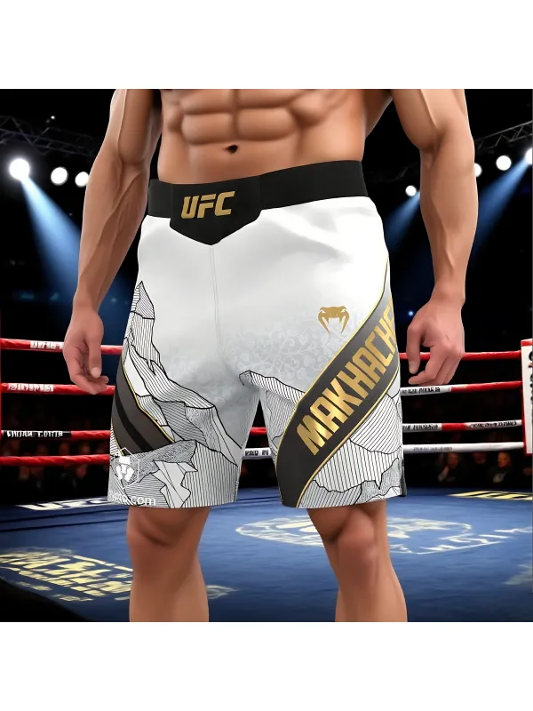 Men's Unrivaled By Venum White Islam Makhachev Long Fit Fight Short - Aptkoi.com 