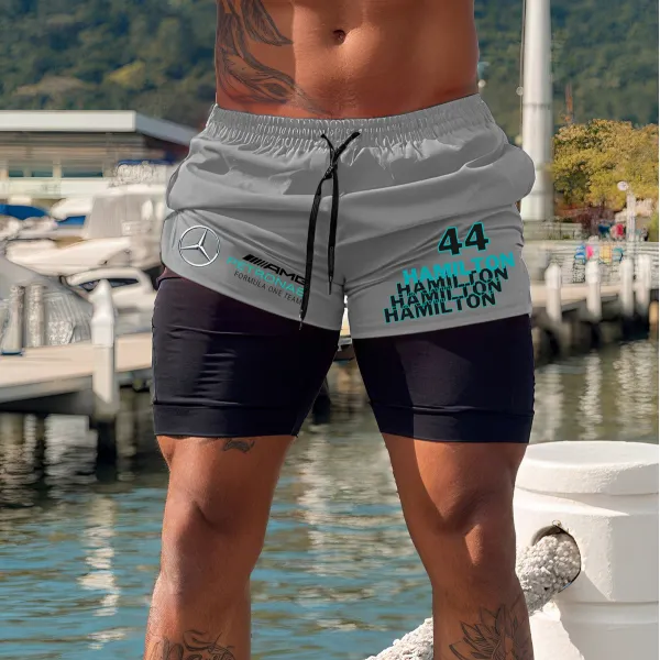 Men's Racing Formula One Graphic Double Layer Sports Shorts - Ootdyouth.com 