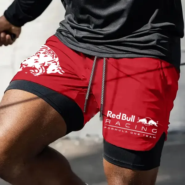 Men's Racing Inspired Double Layer Sports Shorts - Ootdyouth.com 