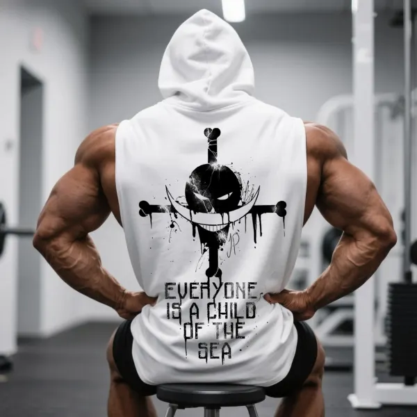 Large Size Loose Comfortable Breathable Hooded Sleeveless Top Fitness Sports Anime Print Hooded T-shirt - Ootdyouth.com 