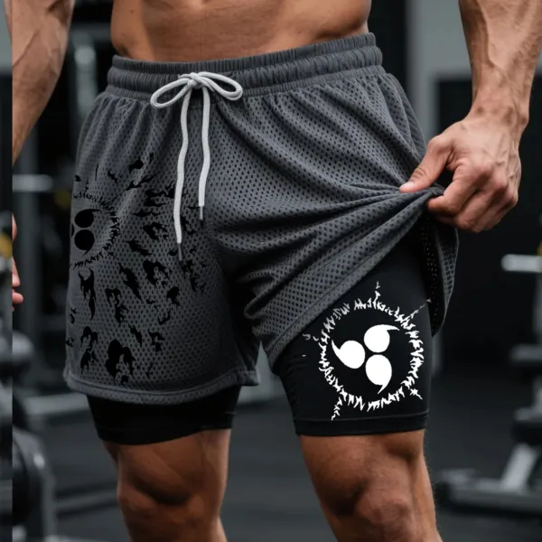 Fitness Double Mesh Shorts Everyday Basic Shorts Anime Print Double Layer Shorts - Ootdyouth.com 