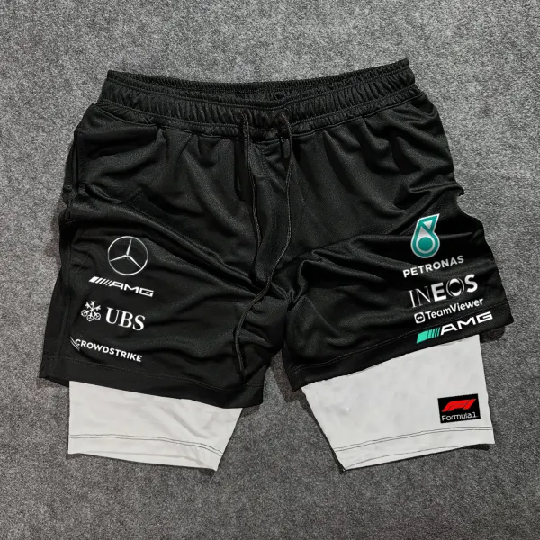 Contrast Racing Print Shorts - Ootdyouth.com 