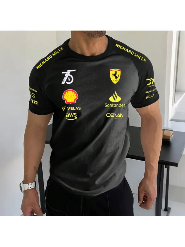 Men's Racing Inspired Team Print Contrast Tee - Aptkoi.com 