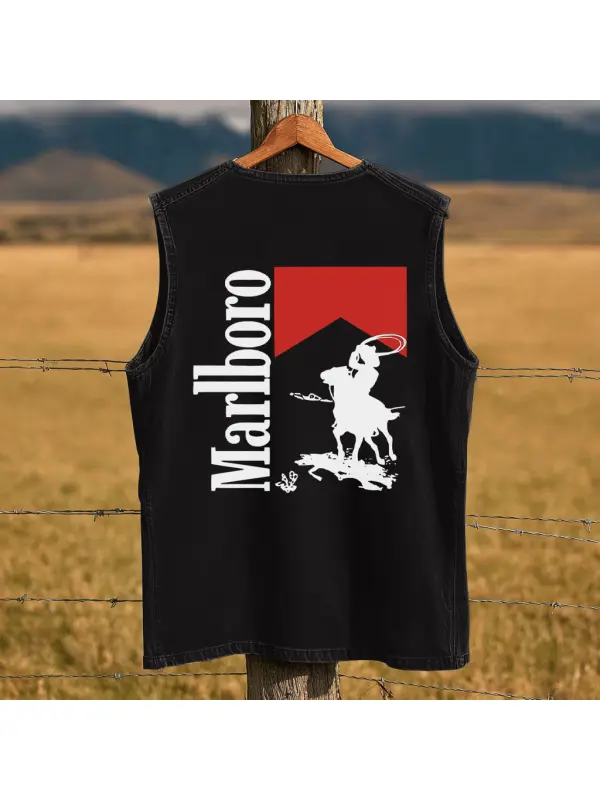 Stylish Sleeveless Western Cowboy Graphic Print Vest - Aptkoi.com 