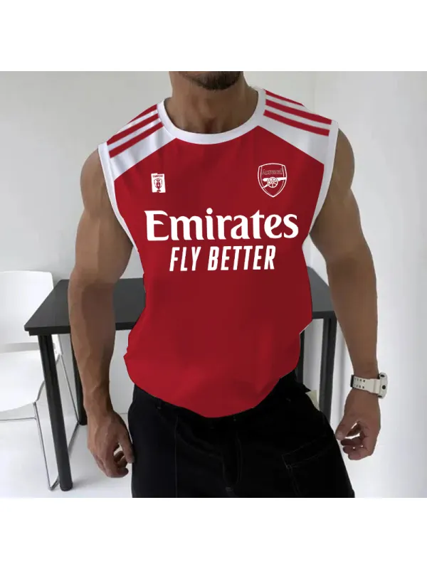 Men's Football Team Logo Print Jersey Casual Fitness Sleeveless Vest - Aptkoi.com 