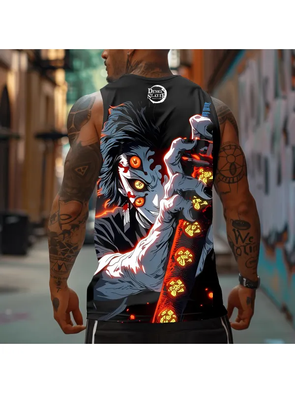 Men's Sports Fitness Fighting Hot-blooded Anime Logo Printed Casual Vest - Aptkoi.com 