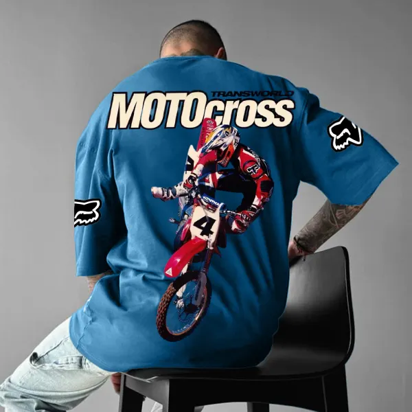 Unisex Motocross Team Logo Print Oversized T-Shirt - Ootdyouth.com 