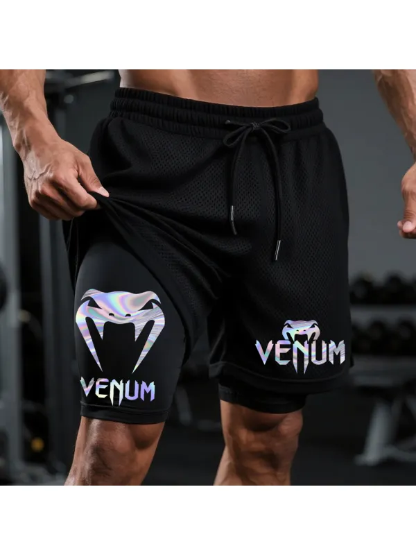 Laser Printing Fitness Double Mesh Shorts Everyday Basic Shorts Ultimate Fighting Double Shorts - Aptkoi.com 