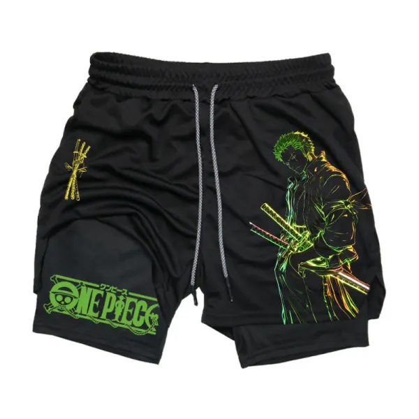 Men's Fitness Pirate Straw Hat Anime Printed Double-Layer Sports Casual Shorts - Ootdyouth.com 