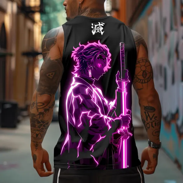 Men's Sports Fitness Fighting Hot-blooded Anime Logo Printed Casual Vest - Ootdyouth.com 