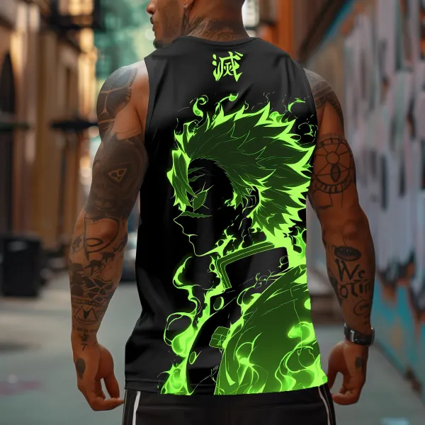 Men's Sports Fitness Fighting Hot-blooded Anime Logo Printed Casual Vest - Ootdyouth.com 