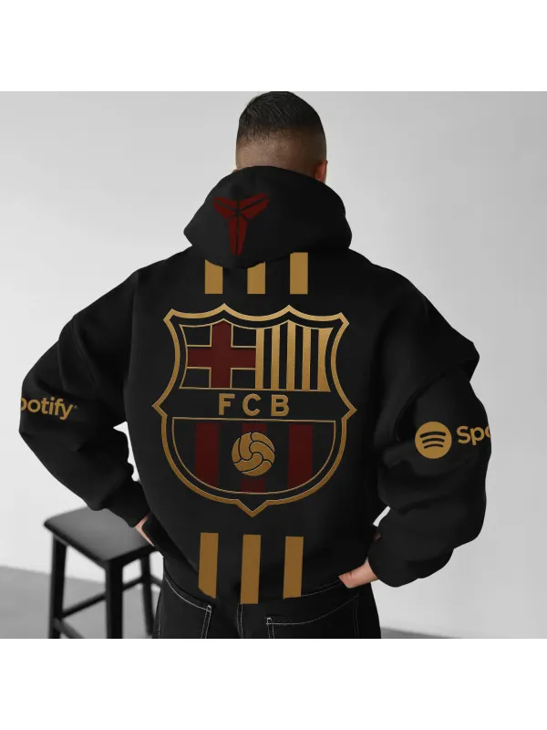 Unisex Football Team Logo Sports Print Casual Hooded Oversized Sweatshirt - Aptkoi.com 