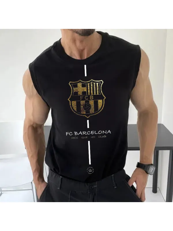 Men's Football Team Logo Print Jersey Casual Fitness Sleeveless Vest - Aptkoi.com 