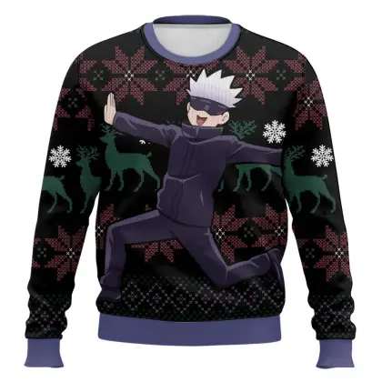 Anime-style Print Crew Neck Christmas Ugly Sweatshirt