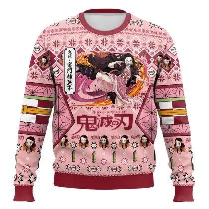 Anime-style Print Crew Neck Christmas Ugly Sweatshirt