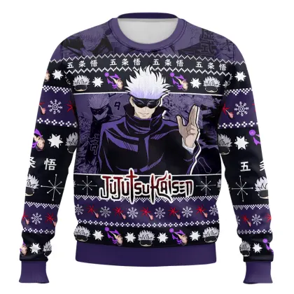 Anime-style Print Crew Neck Christmas Ugly Sweatshirt