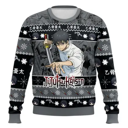 Anime-style Print Crew Neck Christmas Ugly Sweatshirt