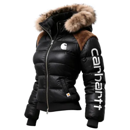 Carhartt Vintage Women's Contrast Color Stitching Fur Collar Stand Collar Hooded Jacket