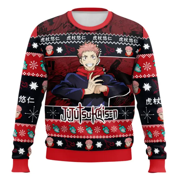 Anime-style Print Crew Neck Christmas Ugly Sweatshirt - Wayrates.com 