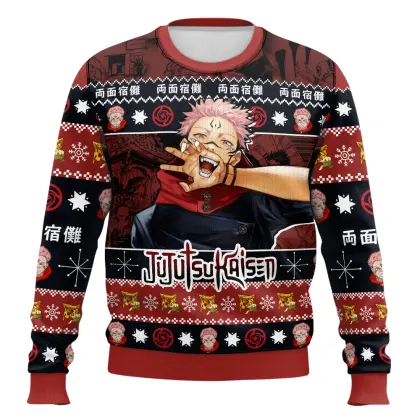 Anime-style Print Crew Neck Christmas Ugly Sweatshirt