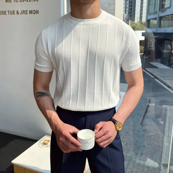 Mens Round Neck Knitted T-shirt - Albionstyle.com 