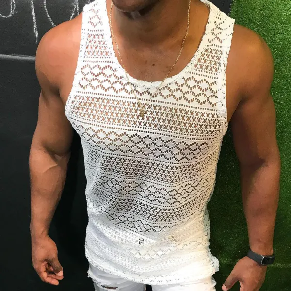 Patterned Grid See-through Sexy Tank Top - Dozenlive.com 