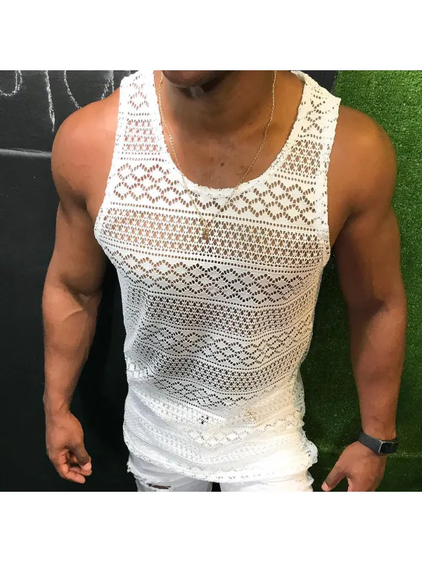 Patterned Grid See-through Sexy Tank Top - Realyiyi.com 