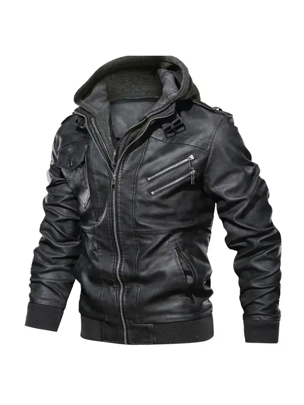 Mens Outdoor Cold-proof Motorcycle Leather Jacket - Machoup.com 