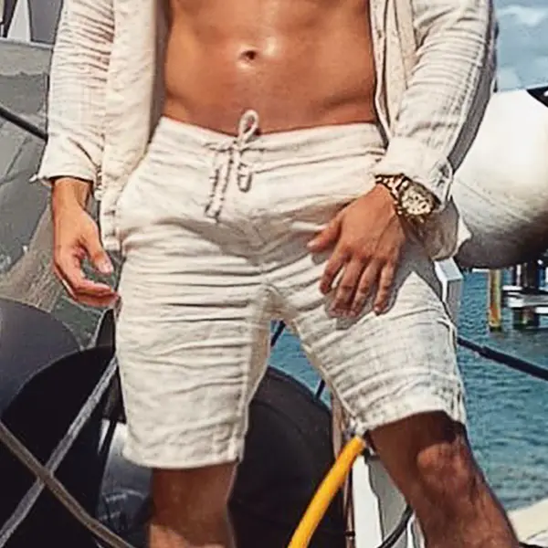 Men's Linen Classic Casual Plain Shorts - Chrisitina.com 