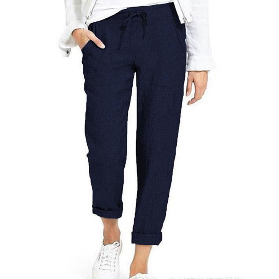 

Casual Drawstring High Waist Pocket Loose Cotton And Linen Pants