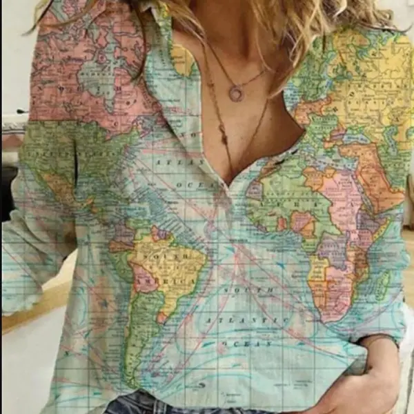 Women's Map Print Casual Shirt - Rabclub.com 