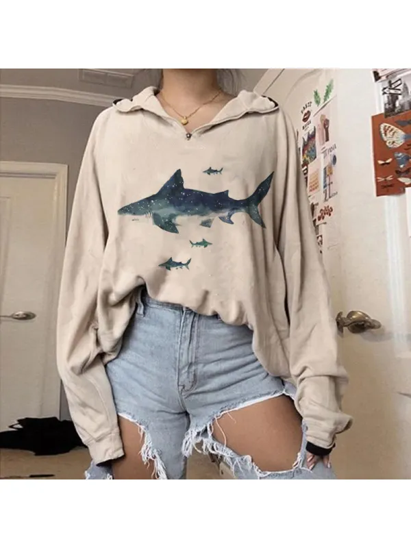 Summer Retro Surf Marine Life Printed Casual Sweatshirt - Ootdmw.com 