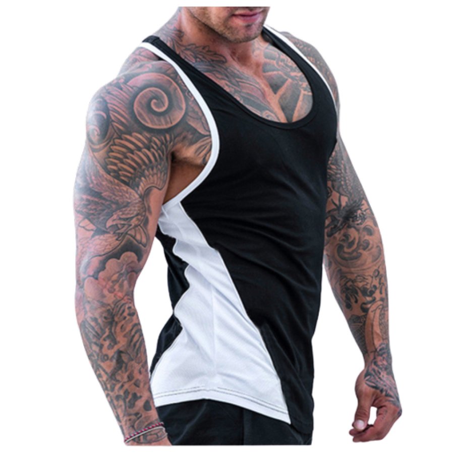 

Men's Contrast Color Patchwork Sports Fitness Top Tank