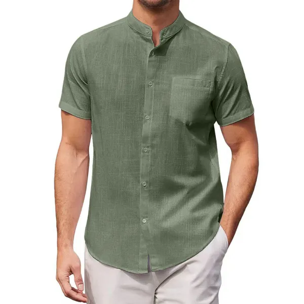 Men's Linen Shirt Henley Shirt Front Pocket Casual Shirt Black Short Sleeve Plain Hawaiian Holiday Clothing - Wayrates.com 