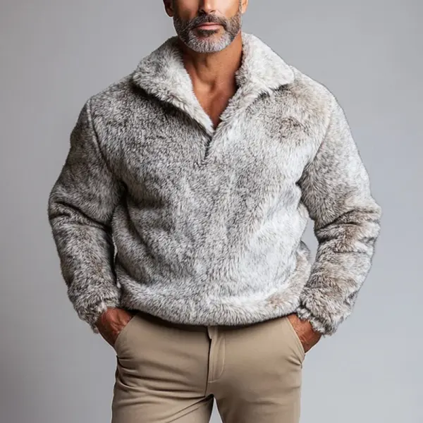 Men's Turndown Collar Long Sleeve Plush Sweatshirt - Wayrates.com 