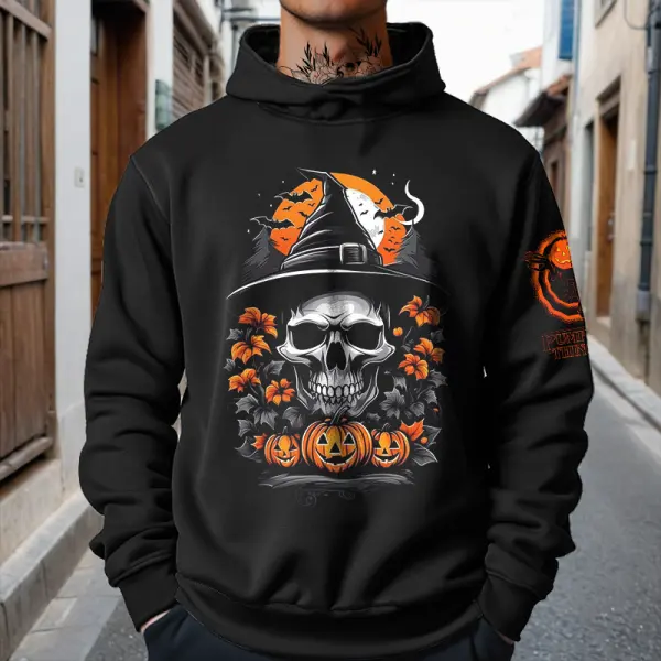 Halloween Pumpkin Skull Print Hoodie - Wayrates.com 