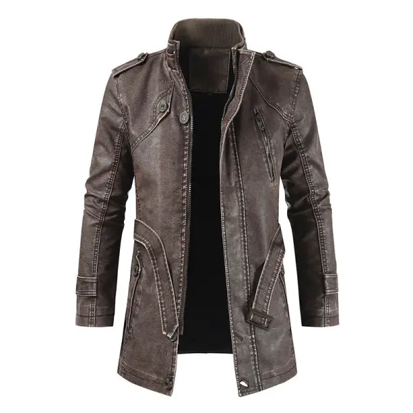 Mens outdoor long leather cold-resistant jacket - Mosaicnew.com 