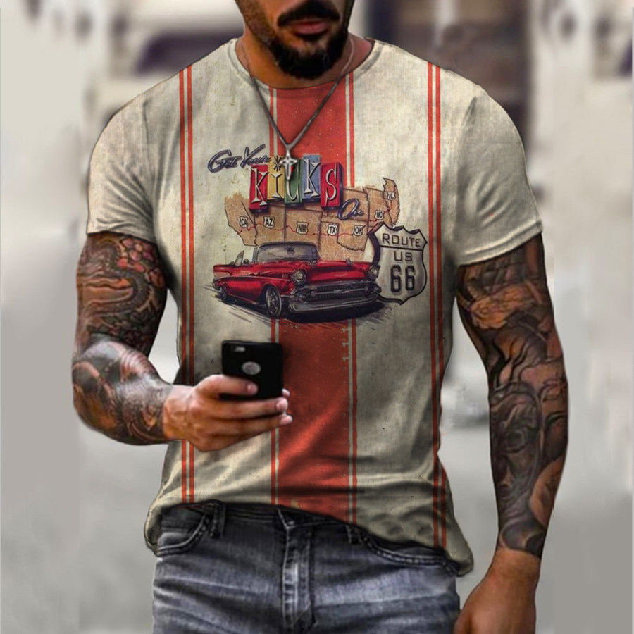 

Retro casual Route 66 short-sleeved T-shirt