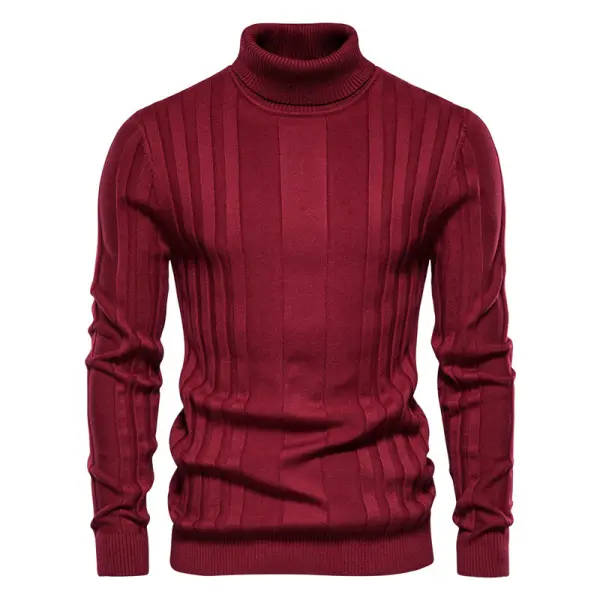 Men's Casual Solid Color Turtleneck Pullover Sweater - Wayrates.com 