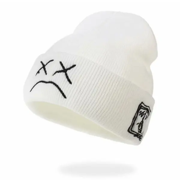 Sad Face Embroidered Jnitted Hat - Wayrates.com 