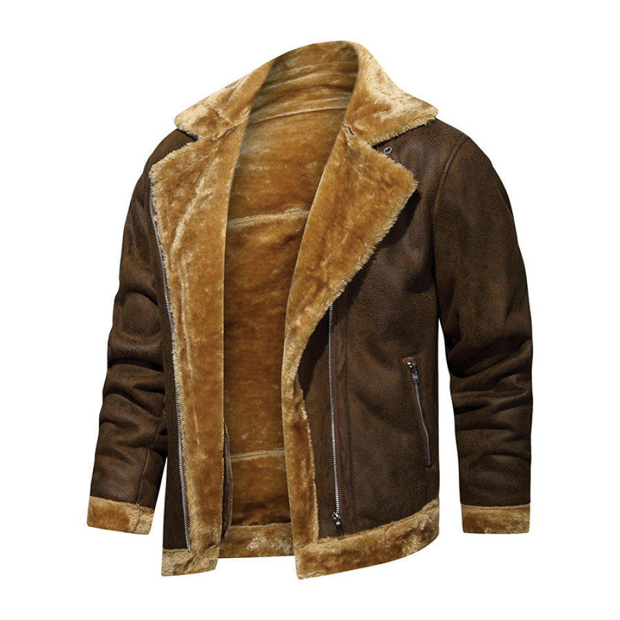 

Men's Retro Fur Integrated Motorcycle Windproof Warm Jacket