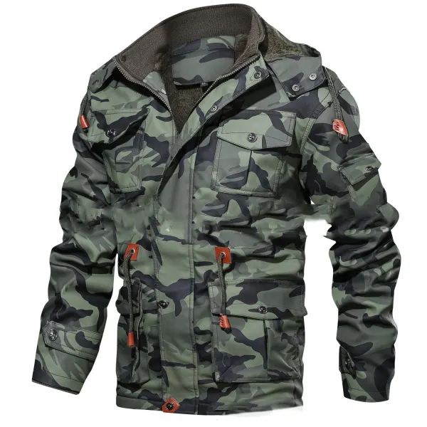 Fleece Mid-length Leather Multi-pocket Camouflage Jacket - Wayrates.com 