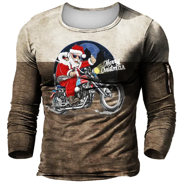 Men's Christmas Retro Motorcycle Santa Tactical T-Shirt - Elementnice.com 