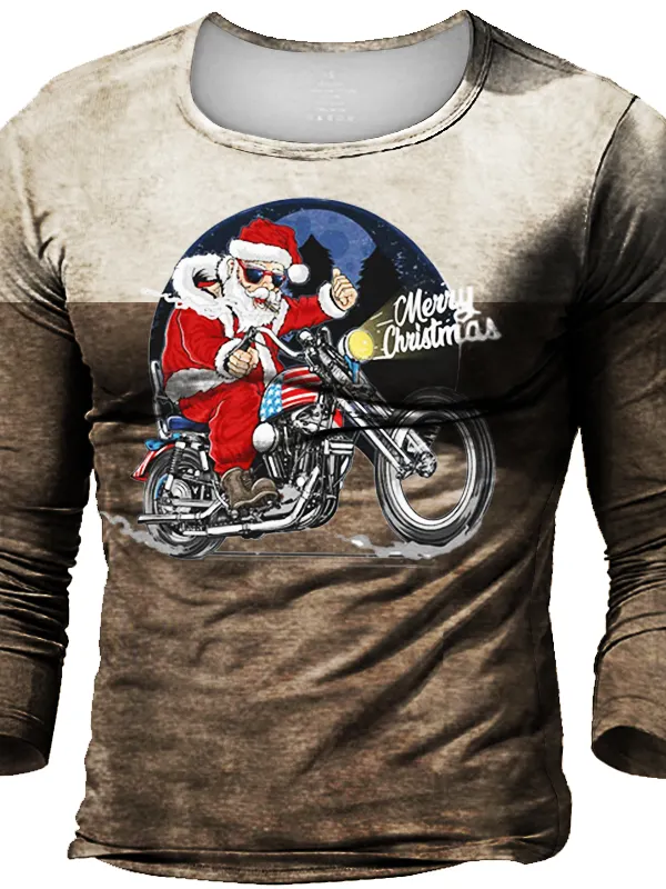 Men's Christmas Retro Motorcycle Santa Tactical T-Shirt - Menbarn.com 
