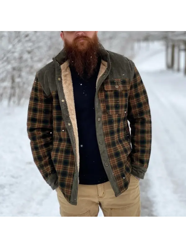 Men's Retro Check Pattern Stitching Warm Wanderer Jacket - Cominbuy.com 