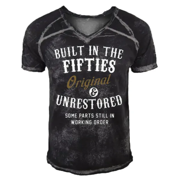 Built In The Fifties Original And Unrestored Men's Retro V-neck Printed Short-sleeved T-shirt - Wayrates.com 