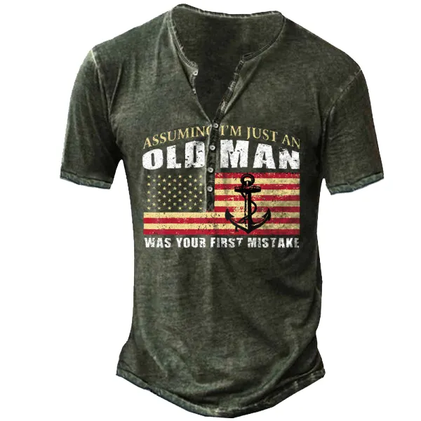 Old Men Was Your First Mistake Men's Henley Button Short Sleeve Shirt - Cotosen.com 