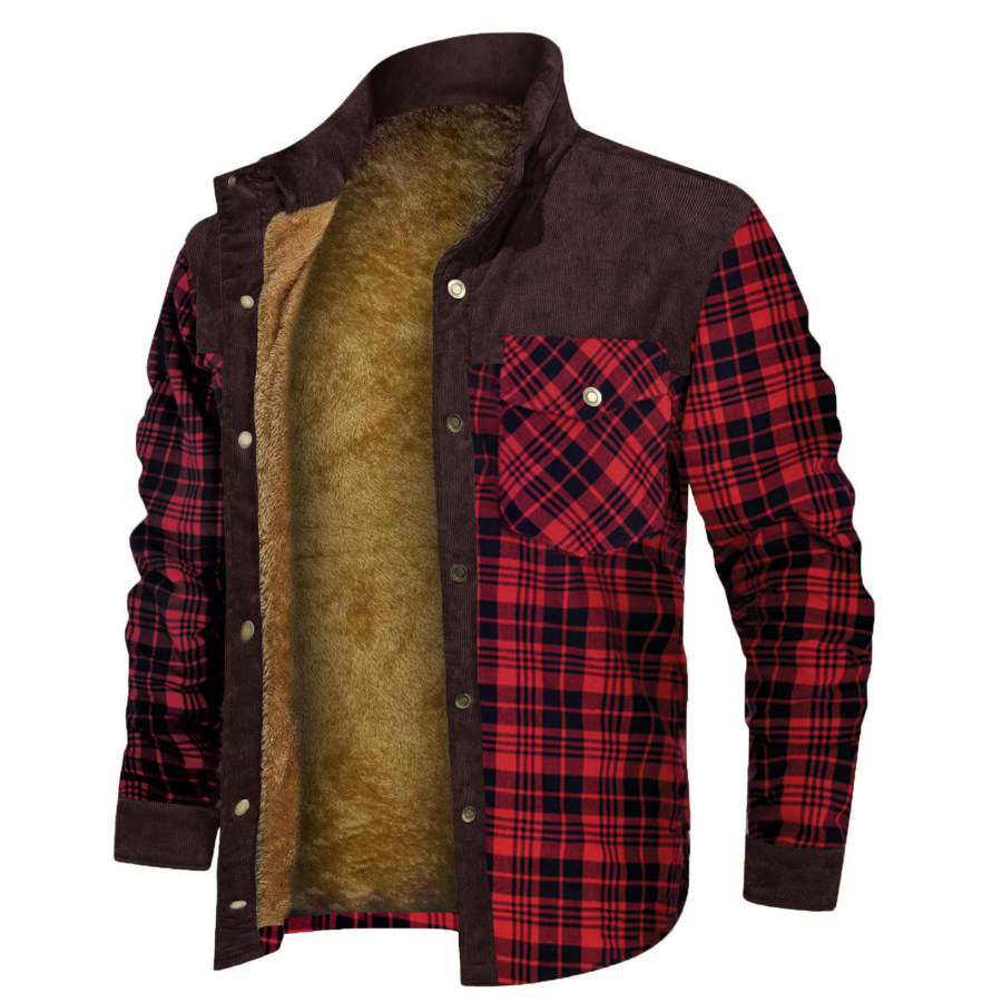 

Men's Retro Check Pattern Stitching Warm Wanderer Jacket