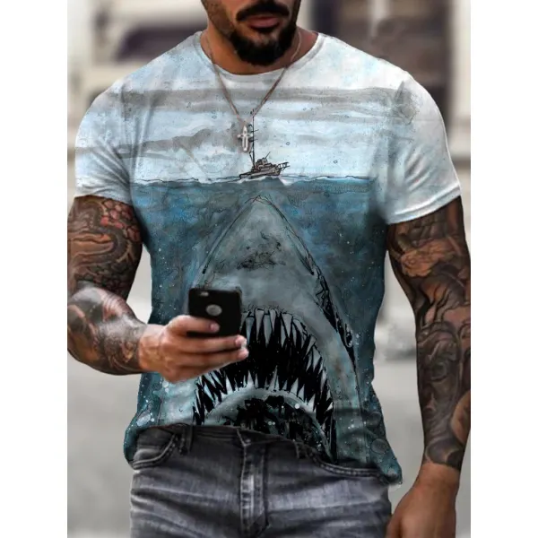 Mens Painted Shark Print Fashion T-shirt - Spiretime.com 